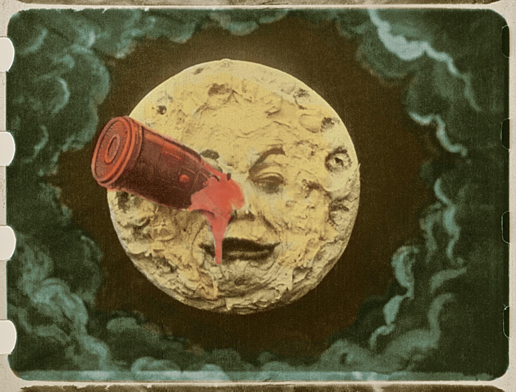 Hand-colored still from A Trip to the Moon (1902)